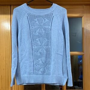 Women’s WoolOvers Pastel Blue Floral Crochet Knit 100% Cotton Sweater S